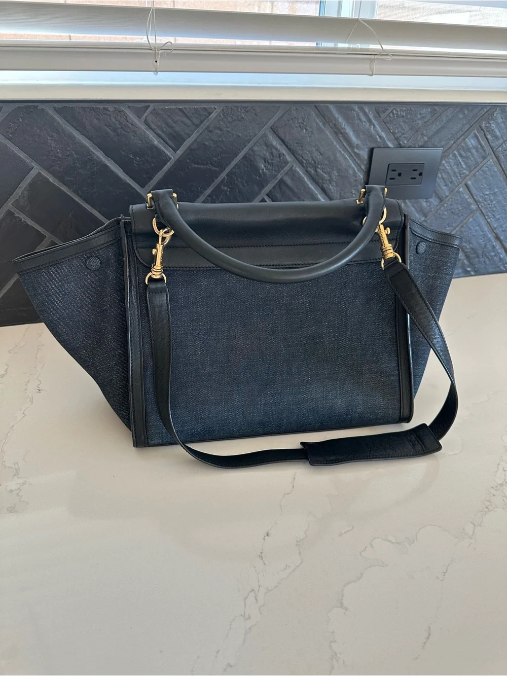 Celine Denim & Leather Trapeze Bag | Rare Vintage Chic - Picture 15 of 16